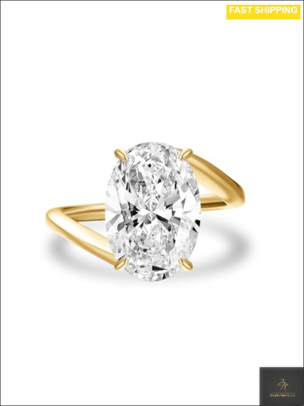 5.0CT Oval Cut Engagement Ring S925 Silver 14K Gold Plated Wavy Band Promise